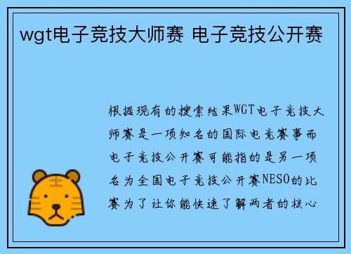 wgt电子竞技大师赛 电子竞技公开赛